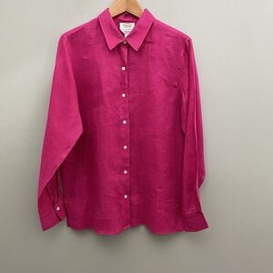 Talbots Irish Linen Top Button Up Shirt Blouse Womens 12 Pink Minimalist